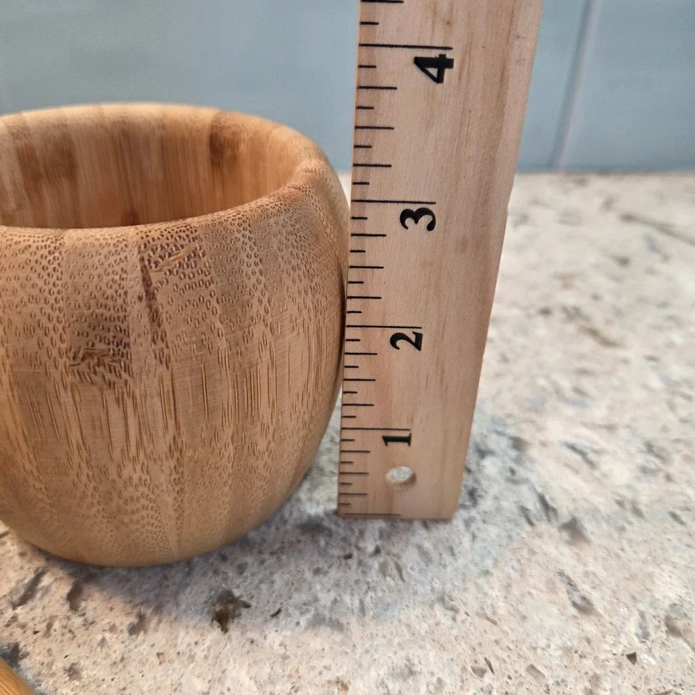 Natural Bamboo Mortar Pestle‎ Set Herb Spice Grinder Eco Friendly Kitche